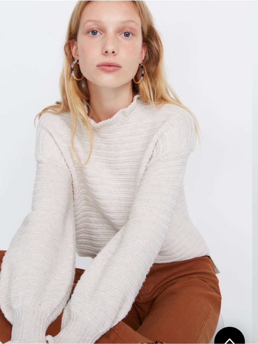 Madewell Ruffle-Neck Pullover Sweater in Cotton-Merino Yarn